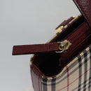 BURBERRY Nova Check Tote Bag Canvas Leather Beige Red gold Auth 110498-10