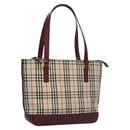 BURBERRY Nova Check Tote Bag Canvas Leather Beige Red gold Auth 110498-1