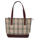 BURBERRY Nova Check Tote Bag Canvas Leather Beige Red gold Auth 110498-14