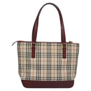 BURBERRY Nova Check Tote Bag Canvas Leather Beige Red gold Auth 110498-2