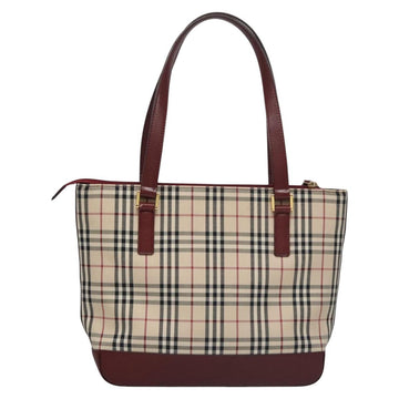 BURBERRY Nova Check Tote Bag Canvas Leather Beige Red gold Auth 110498 - 0