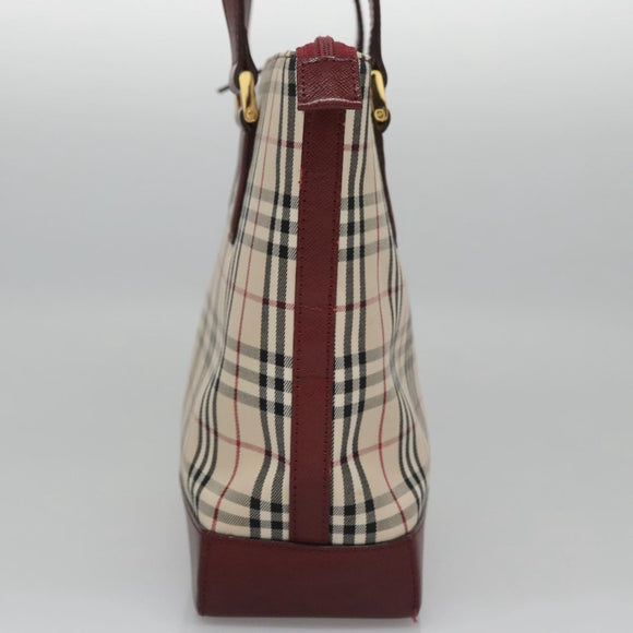 BURBERRY Nova Check Tote Bag Canvas Leather Beige Red gold Auth 110498