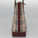 BURBERRY Nova Check Tote Bag Canvas Leather Beige Red gold Auth 110498-4