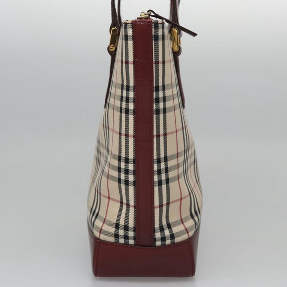 BURBERRY Nova Check Tote Bag Canvas Leather Beige Red gold Auth 110498