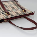 BURBERRY Nova Check Tote Bag Canvas Leather Beige Red gold Auth 110498-7