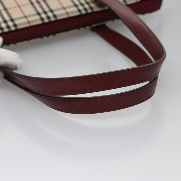 BURBERRY Nova Check Tote Bag Canvas Leather Beige Red gold Auth 110498