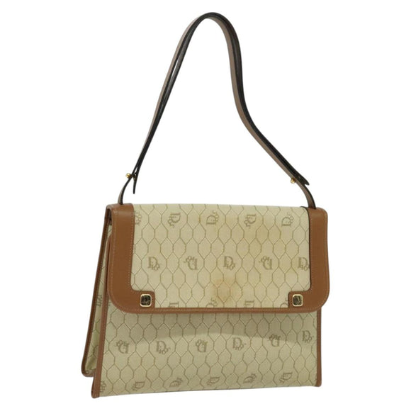 Christian Dior Honeycomb Canvas Hand Bag PVC Leather Beige Auth 110505