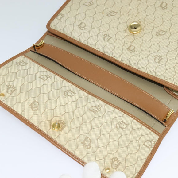 Christian Dior Honeycomb Canvas Hand Bag PVC Leather Beige Auth 110505