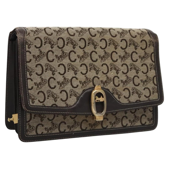 CELINE C Macadam Canvas Shoulder Bag Beige Brown Auth 110506