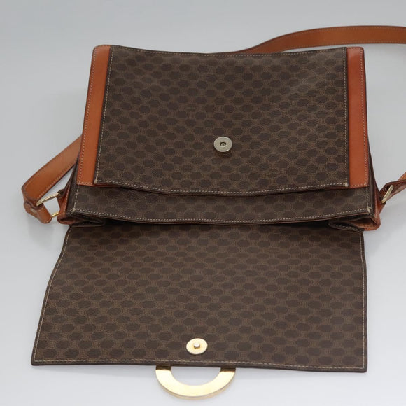 CELINE Macadam Canvas Shoulder Bag PVC Leather Brown Auth 110507