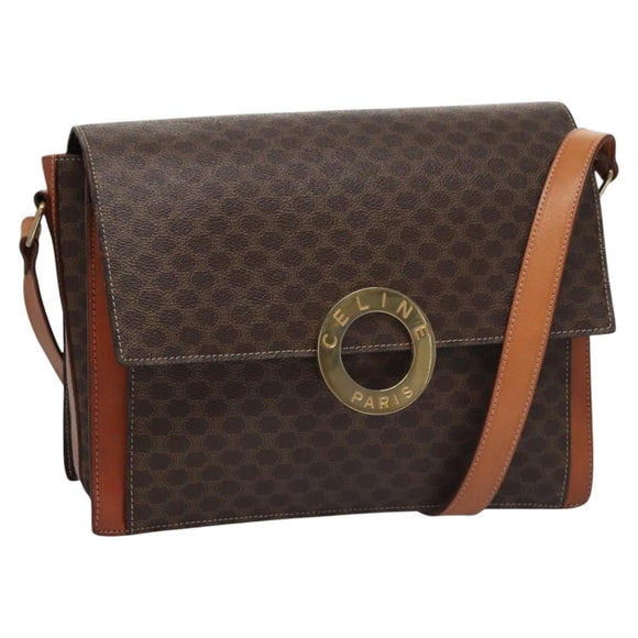 CELINE Macadam Canvas Shoulder Bag PVC Leather Brown Auth 110507