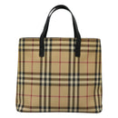 BURBERRY Nova Check Tote Bag PVC Leather Beige Black Auth 110513-13
