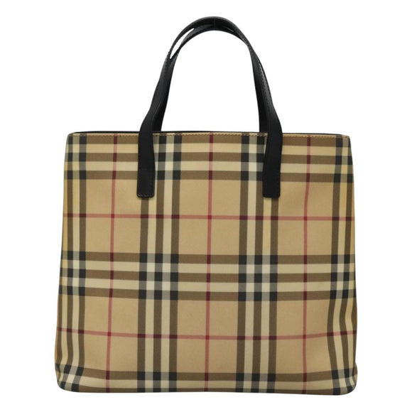 BURBERRY Nova Check Tote Bag PVC Leather Beige Black Auth 110513