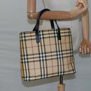 BURBERRY Nova Check Tote Bag PVC Leather Beige Black Auth 110513-20