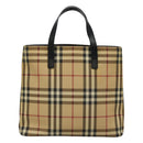 BURBERRY Nova Check Tote Bag PVC Leather Beige Black Auth 110513-2