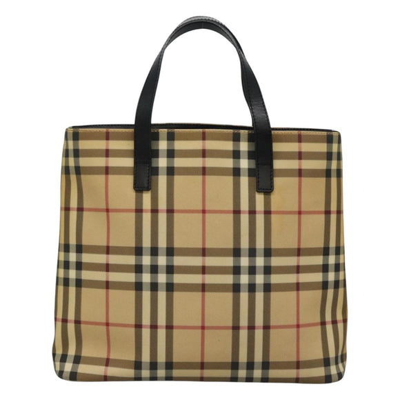 BURBERRY Nova Check Tote Bag PVC Leather Beige Black Auth 110513