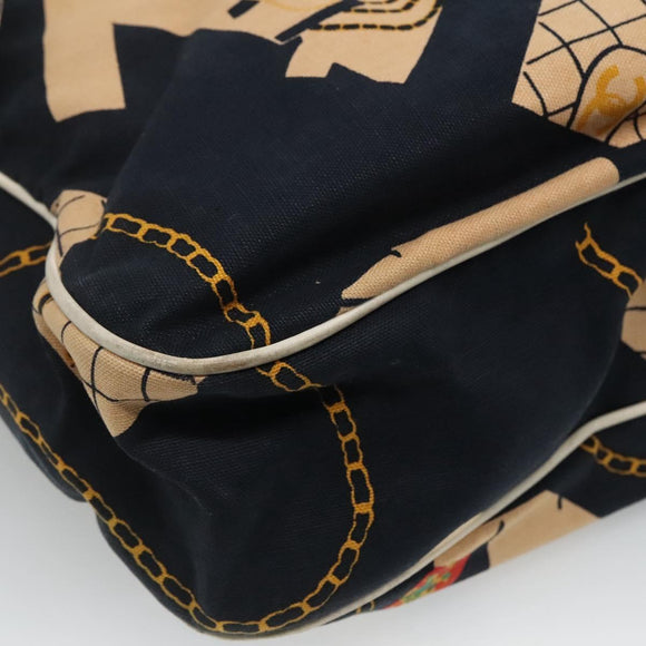 CHANEL Mademoiselle Tote Bag Canvas Navy CC Auth 110544