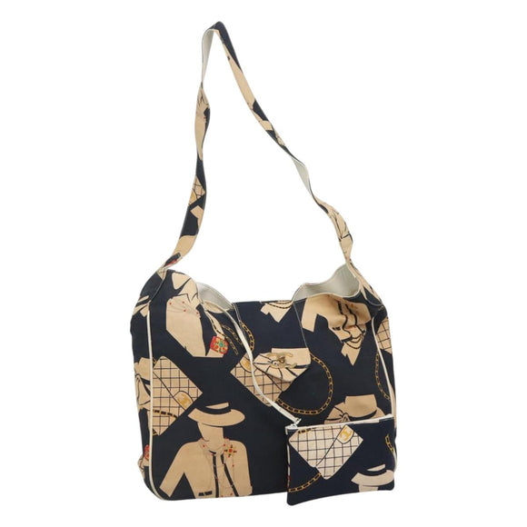CHANEL Mademoiselle Tote Bag Canvas Navy CC Auth 110544A