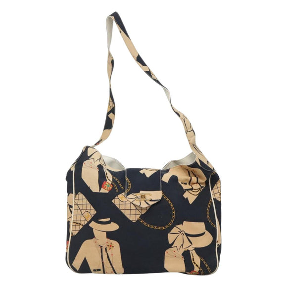 CHANEL Mademoiselle Tote Bag Canvas Navy CC Auth 110544A