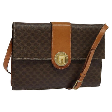 CELINE Macadam Canvas Shoulder Bag PVC Leather Brown Auth 110551