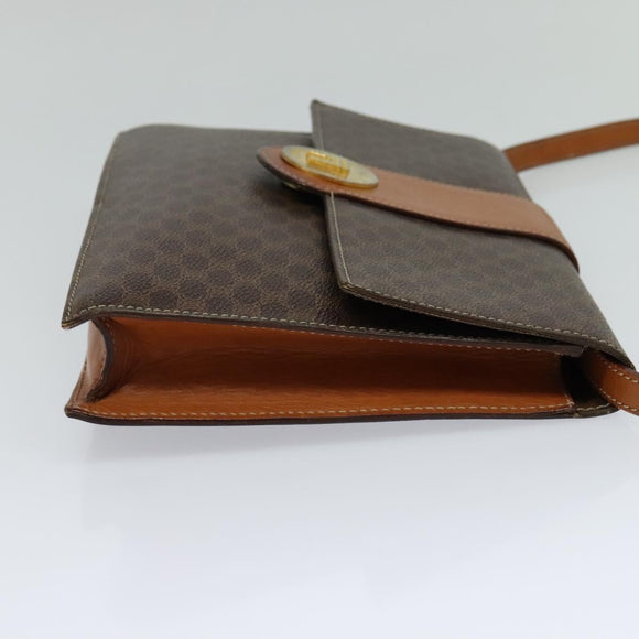 CELINE Macadam Canvas Shoulder Bag PVC Leather Brown Auth 110551