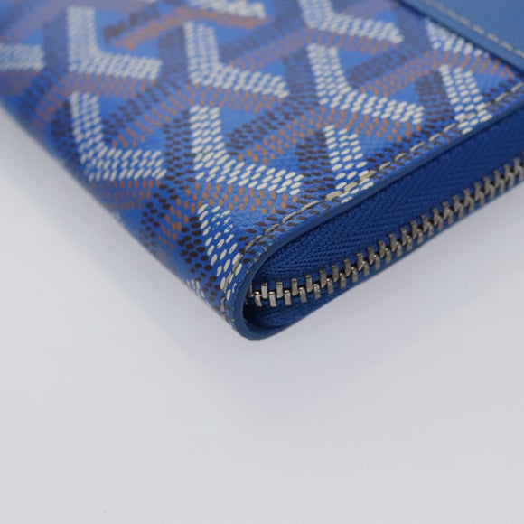 GOYARD Herringbone Coin Purse Leather Blue Auth 110579AM