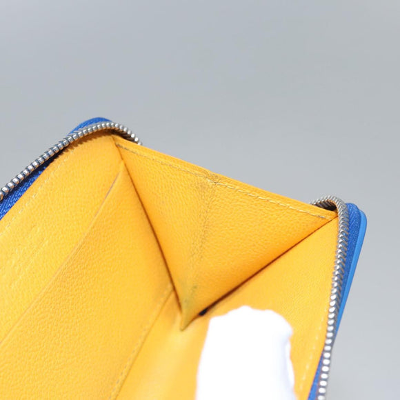 GOYARD Herringbone Coin Purse Leather Blue Auth 110579AM