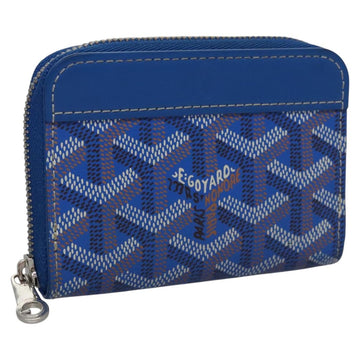 GOYARD Herringbone Coin Purse Leather Blue Auth 110579AM