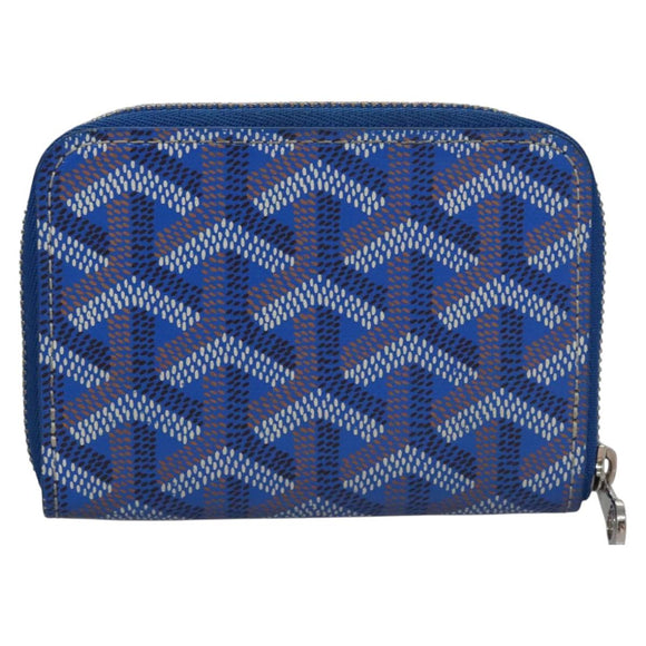 GOYARD Herringbone Coin Purse Leather Blue Auth 110579AM