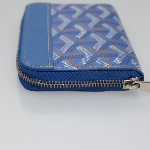 GOYARD Herringbone Coin Purse Leather Blue Auth 110579AM