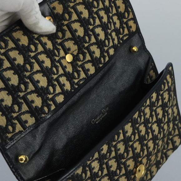 Christian Dior Trotter Canvas Shoulder Bag Navy Gold Auth 110661