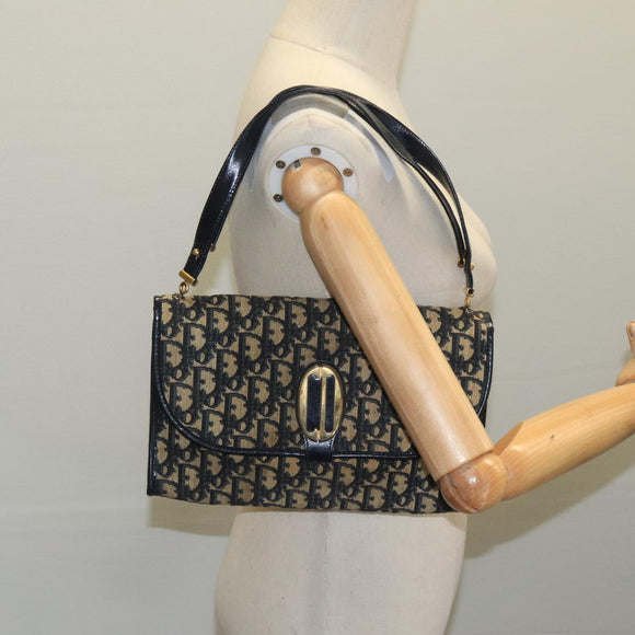 Christian Dior Trotter Canvas Shoulder Bag Navy Gold Auth 110661