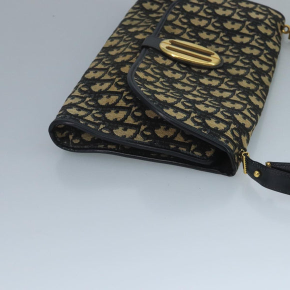 Christian Dior Trotter Canvas Shoulder Bag Navy Gold Auth 110661