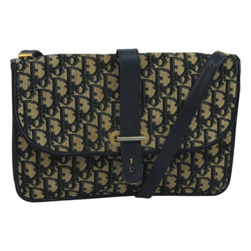 Christian Dior Trotter Canvas Shoulder Bag Navy Gold Auth 110662