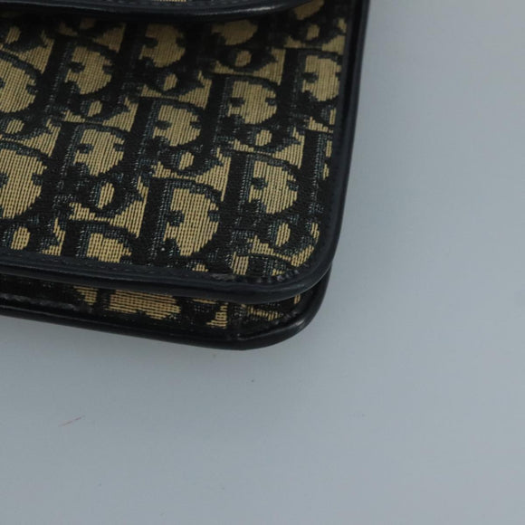 Christian Dior Trotter Canvas Shoulder Bag Navy Gold Auth 110662