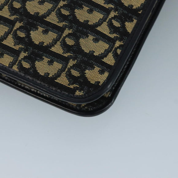 Christian Dior Trotter Canvas Shoulder Bag Navy Gold Auth 110662