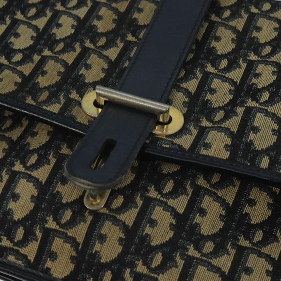 Christian Dior Trotter Canvas Shoulder Bag Navy Gold Auth 110662