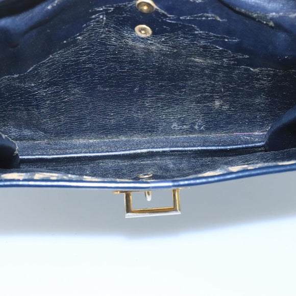 Christian Dior Trotter Canvas Shoulder Bag Navy Gold Auth 110662