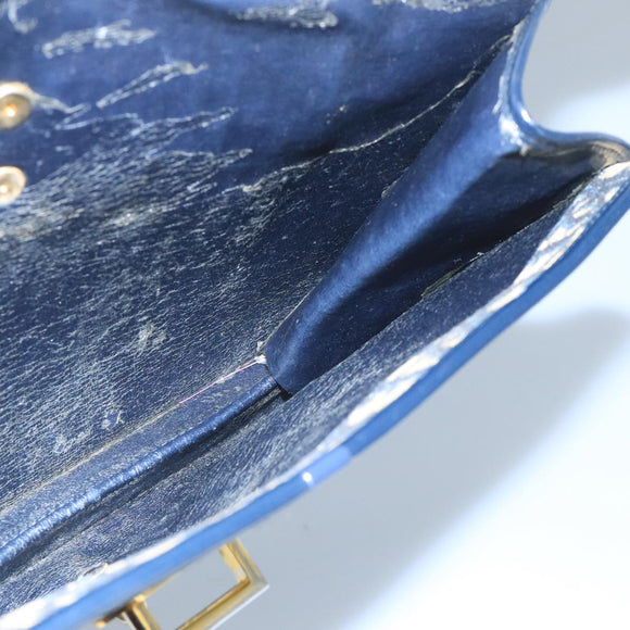 Christian Dior Trotter Canvas Shoulder Bag Navy Gold Auth 110662