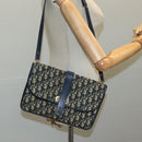Christian Dior Trotter Canvas Shoulder Bag Navy Gold Auth 110662-19