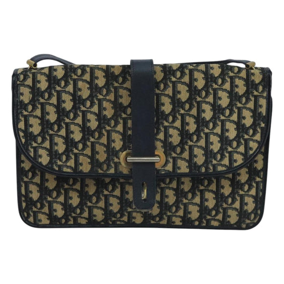 Christian Dior Trotter Canvas Shoulder Bag Navy Gold Auth 110662