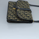 Christian Dior Trotter Canvas Shoulder Bag Navy Gold Auth 110662-3