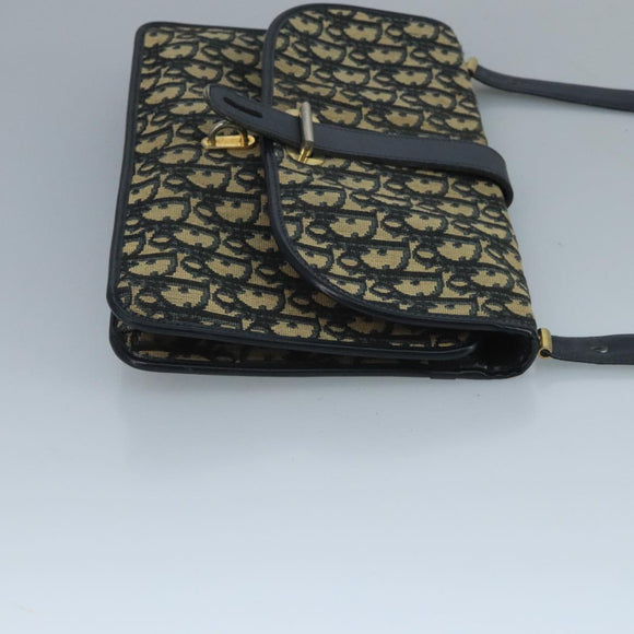 Christian Dior Trotter Canvas Shoulder Bag Navy Gold Auth 110662