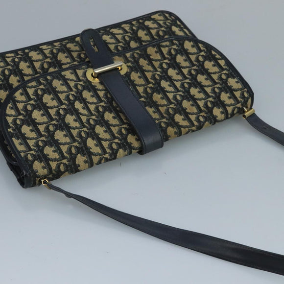 Christian Dior Trotter Canvas Shoulder Bag Navy Gold Auth 110662