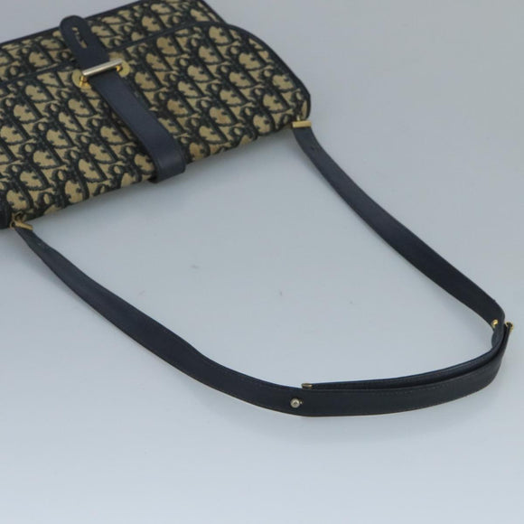 Christian Dior Trotter Canvas Shoulder Bag Navy Gold Auth 110662