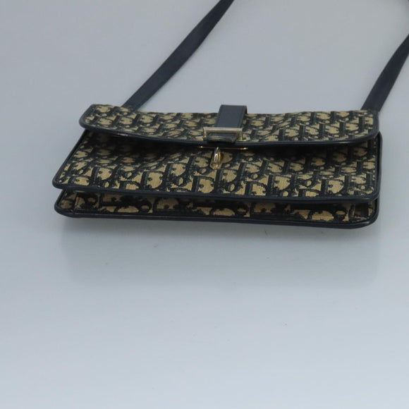 Christian Dior Trotter Canvas Shoulder Bag Navy Gold Auth 110662