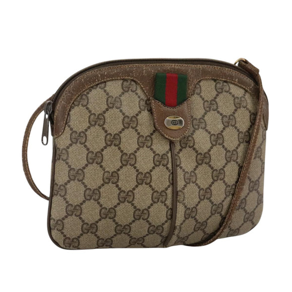GUCCI GG Supreme Web Sherry Line Shoulder Bag PVC Beige Gold Auth 110668