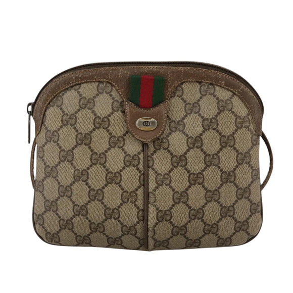 GUCCI GG Supreme Web Sherry Line Shoulder Bag PVC Beige Gold Auth 110668