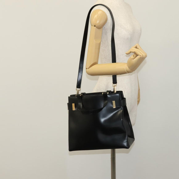 GUCCI Hand Bag Leather 2way Black Gold 000 2046 0562 Auth 110671