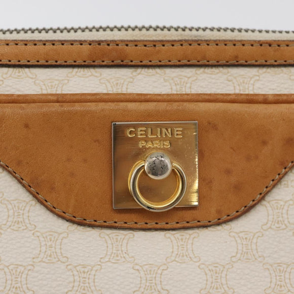 CELINE Macadam Canvas Shoulder Bag PVC Leather White Auth 110698